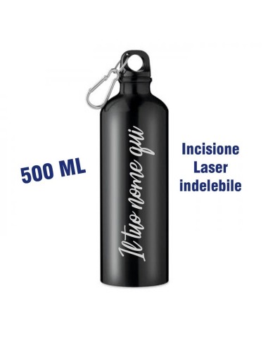Borraccia NERA in Alluminio 500ml. con incisione laser - Gadget Personalizzati - dkstore