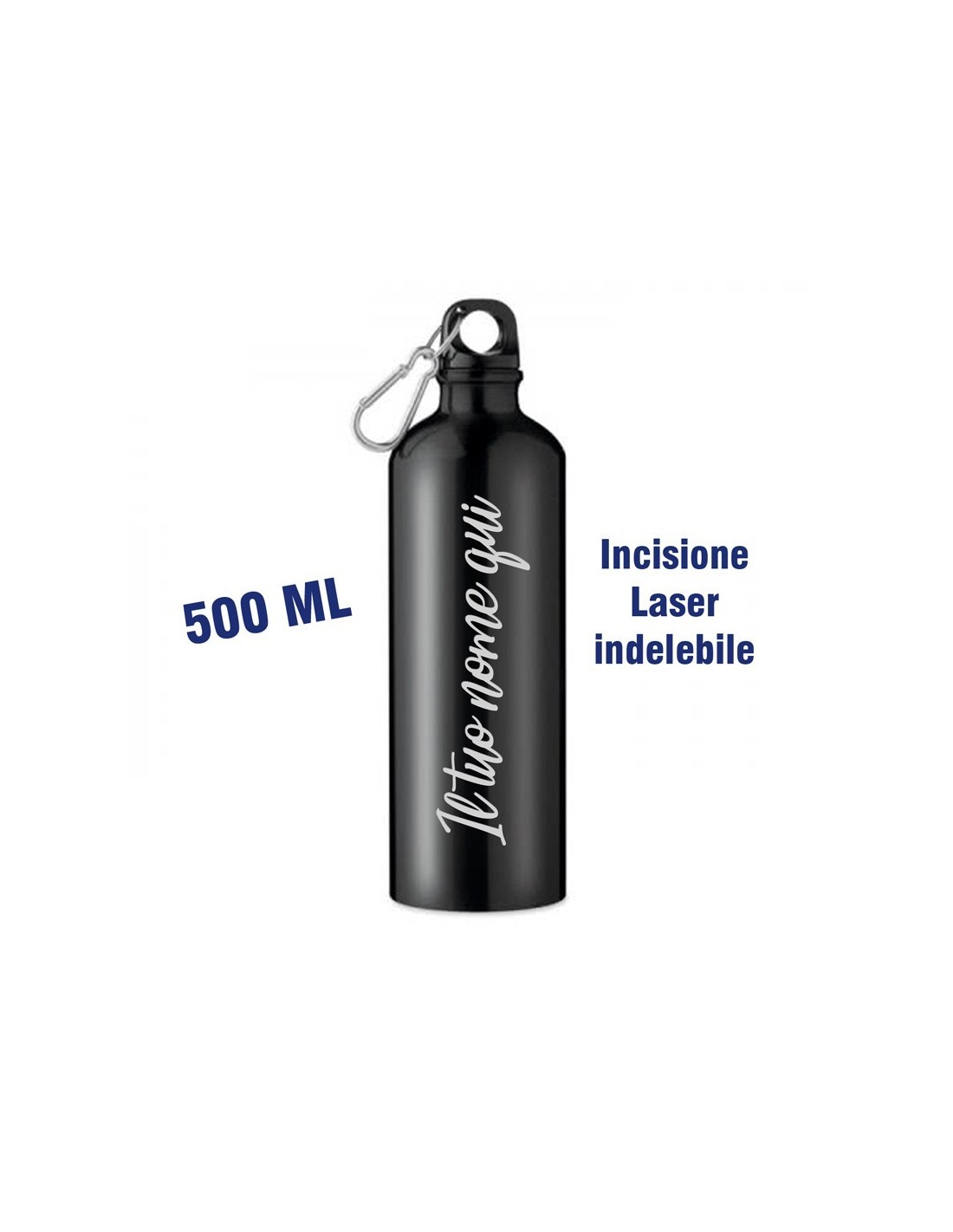 Borraccia NERA in Alluminio 500ml. con incisione laser 