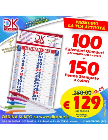 100 Calendari Olandesi + 150 Penne Super Promo - dkstore.it - Personalizziamo tutto il tuo mondo